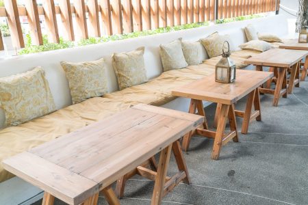Empty chair and table around outdoor deck